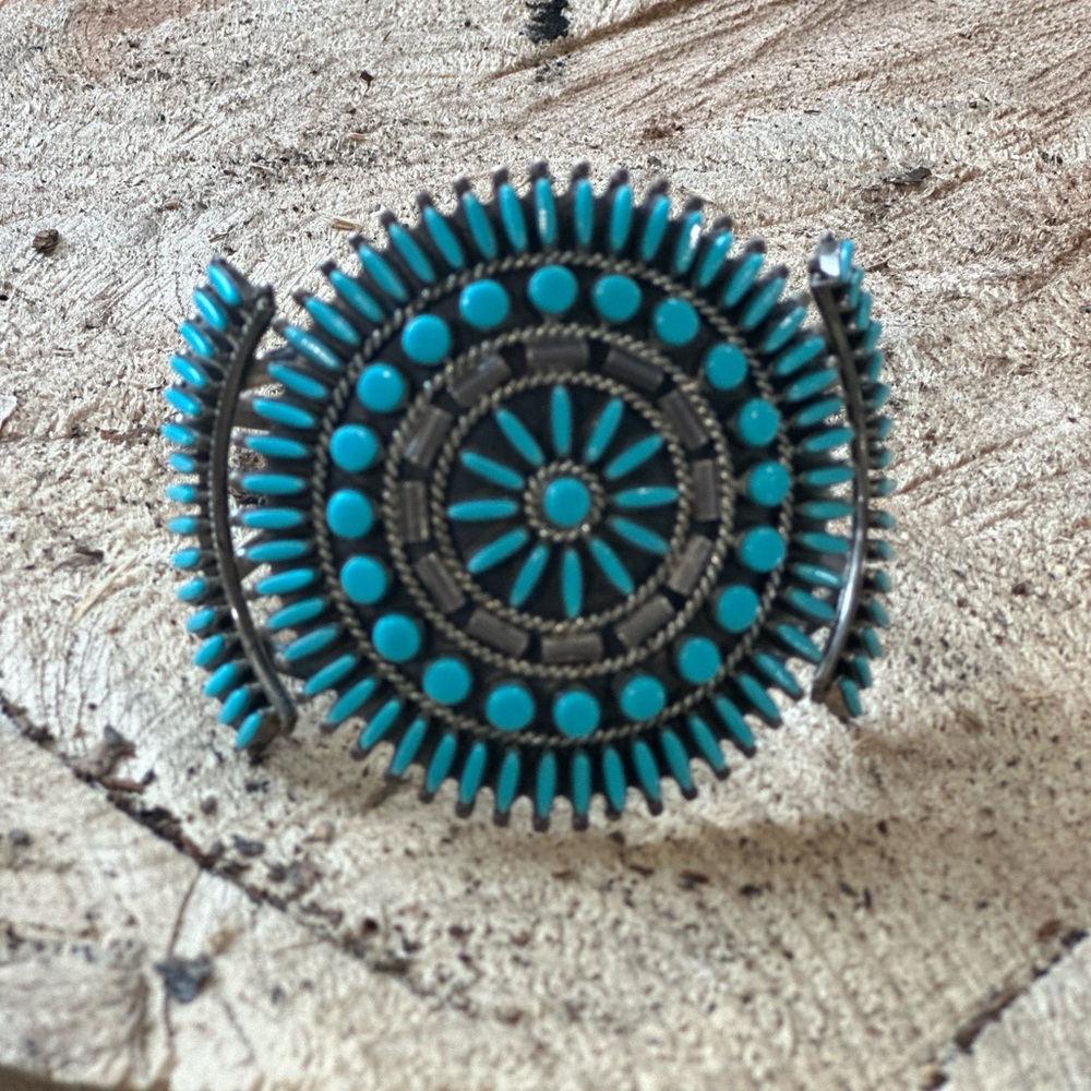 Vintage Zuni Pedipoint Sleeping Beauty Turquoise Silver Bracelet - Picture 3 of 6